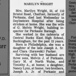 Obituary for MARILYN WRIGHT