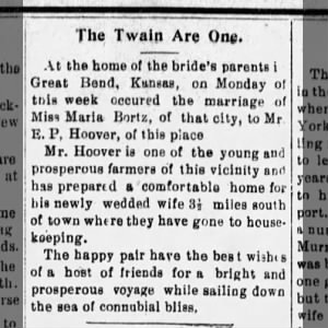 E.P. Hoover and Maria Bortz (from Great Bend) married