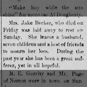 Mrs. J.C. Becker dies after long illness