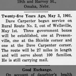 David Carpenter 1901 Mail Route