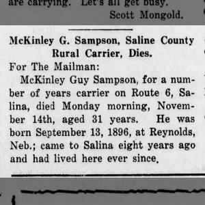 Obituary for Mc Kinley Guy Sampson