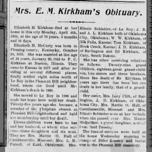 Obituary for Elizabeth M. Kirkham