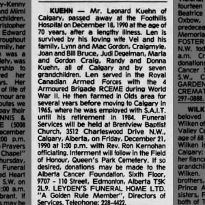 Obituary for Leonard KUEHN