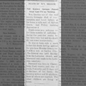 Becker, William 10 Sept 1908 Thur Sylvan Grove News