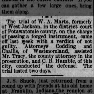 W. A. Marts - forgery trial
