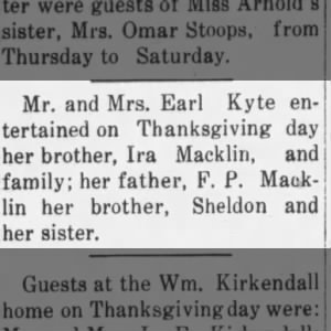 newspaper notice - family Thanksgiving