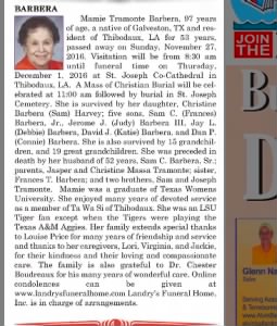 Obituary for Mamie Tramonte BARBERA
