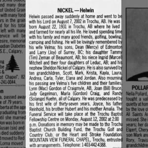 Obituary for Helwin NICKEL