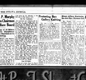 Feb 7, 1934 - Ottawa Star - Page 3 - ban on gallery knitting