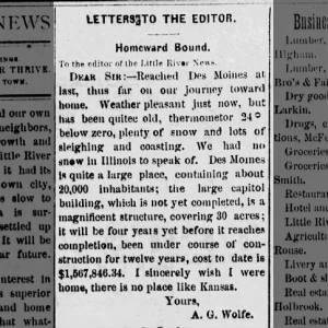 Letter from A. G. Wolfe in Des Moines 