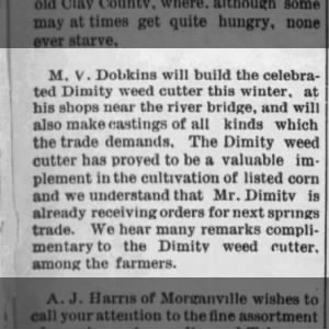 Dimity weed cutter lauded in Kansas 1891