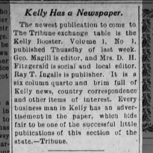 New Newspaper
The Kelly Booster, 06 Aug 1914