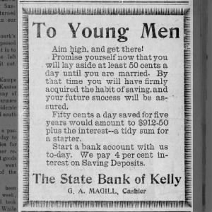 Kelly Bank ad to young men
The Reporter, 20 Aug 1914