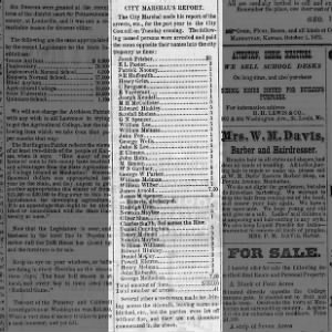 Manhattan Beacon 15 Mar 1873 Pg 8 List of arrests incl G Parker, D McCoy, D Cunningham