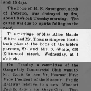 Marriage of Alice Maude White and Thomas Simpson Booth