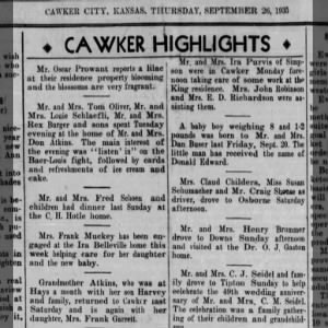 birth Donald Edward Buser 26 Sep 1935 Cawker City News Cawker City, KS 
