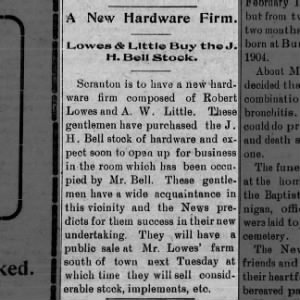 Robert Lowes - A W Little The Scranton News 23 Feb 1905 Page 1