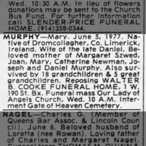 Obituary for Mary MURPHY