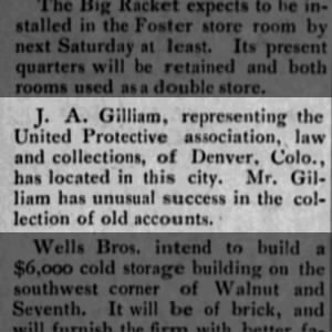 18990204 JA Gilliam of Denver Has Located to Coffeyville
