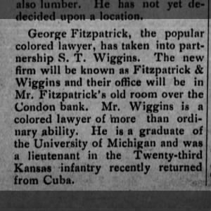George Fitzpatrick colored lawyer in partnership with S.T. Wiggins in Coffeyville