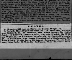 Benoni Wright - death notice 22 Jan 1832
