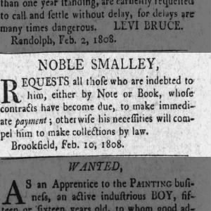 Noble Smalley - Weekly Wanderer 2 Feb 1808