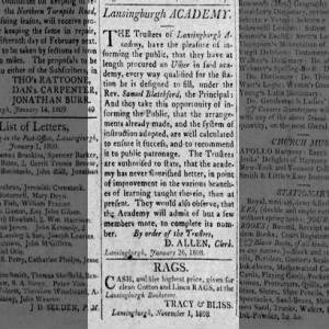 Lansingburgh Academy article 1809