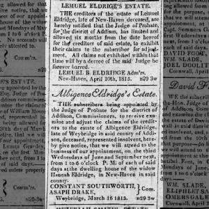 Clue to Lemuel Eldridge's Family 1813
