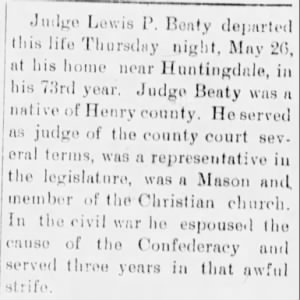 Death of Judge Lewis P. Beaty