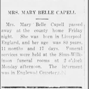 Mary Belle Capell Obit