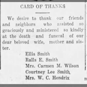 Card of Thanks - Death of Bertha Lee Ralls