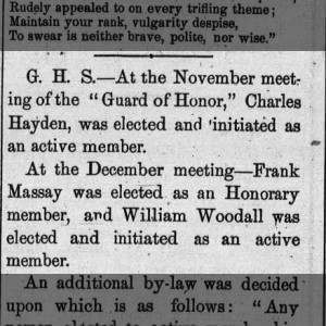 William Woodall - 1872 elected as active member of Guard of Honor