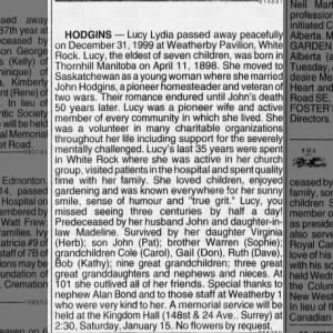 Obituary for Lucy HODGINS