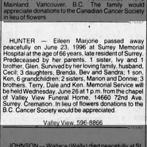 Obituary for Eileen HUNTER