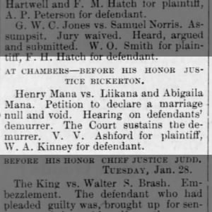 Henry Mana's Annulment of marriage- 1-27-1890