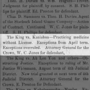The King vs. Kaaiahua - Practicing medicine w/o license