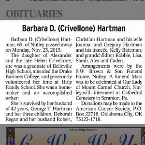 Obituary for Barbara Crivellone