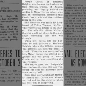 Joseph Curcio bigamously married to Florence O'Brien 10 Sep 1926
