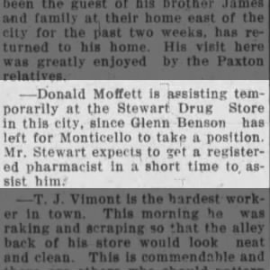 Glenn Benson Left for New Job in Monticello-1912