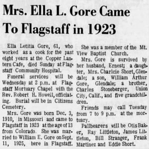 Obituary for Ella Letitia Gore