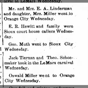 Lydia Miller and parents and Oswald Miller go to Orange city (for court)