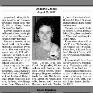 Angeline Miles obituary