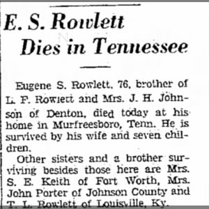 Obituary for E. S. Rowlett