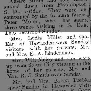 Mrs. Lydia Miller and son Earl visit her parents