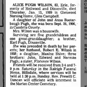 Obituary for ALICE PUGH WILSON