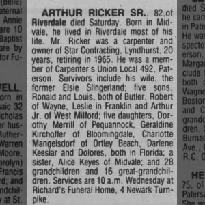 Obituary for ARTHUR RICKER