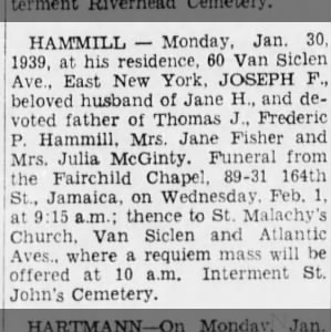 Obituary for JOSEPH F HAMMILL