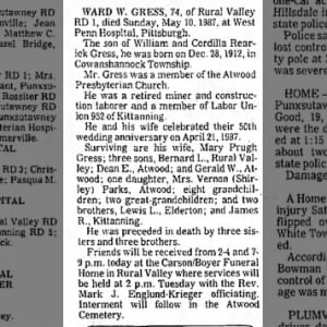 Obituary for WARD W. GRESS