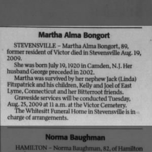 Obituary for Martha Alma Bongort