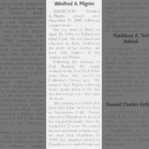 Obituary for Winifred A. Pilgrim